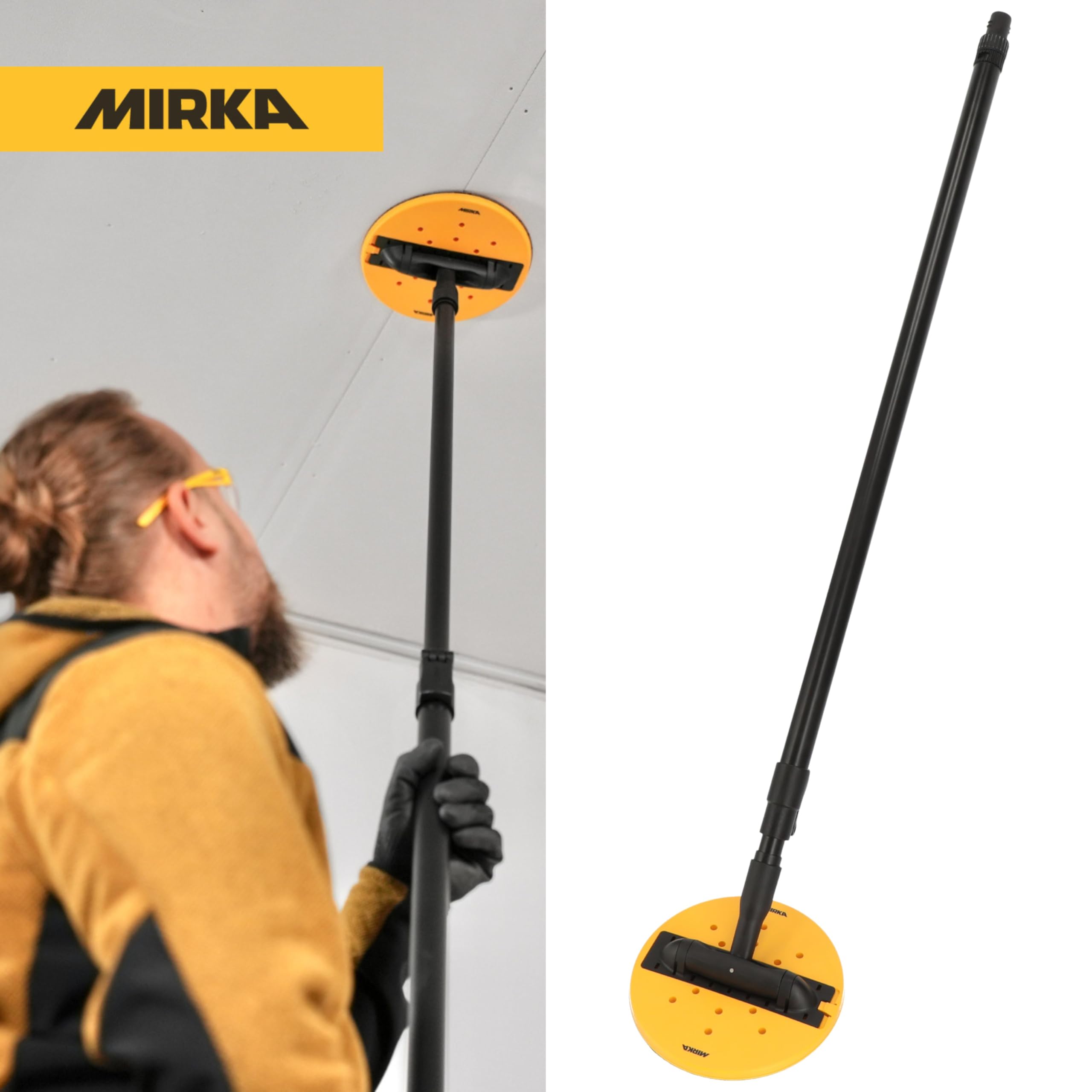 Mirka DecoSander levigatrice con asta telescopica senza polvere per una finitura liscia su pareti e soffitti, cartongesso, lavori di dettaglio / 80x230mm e Ø 225mm tampone di levigatura/a strappo