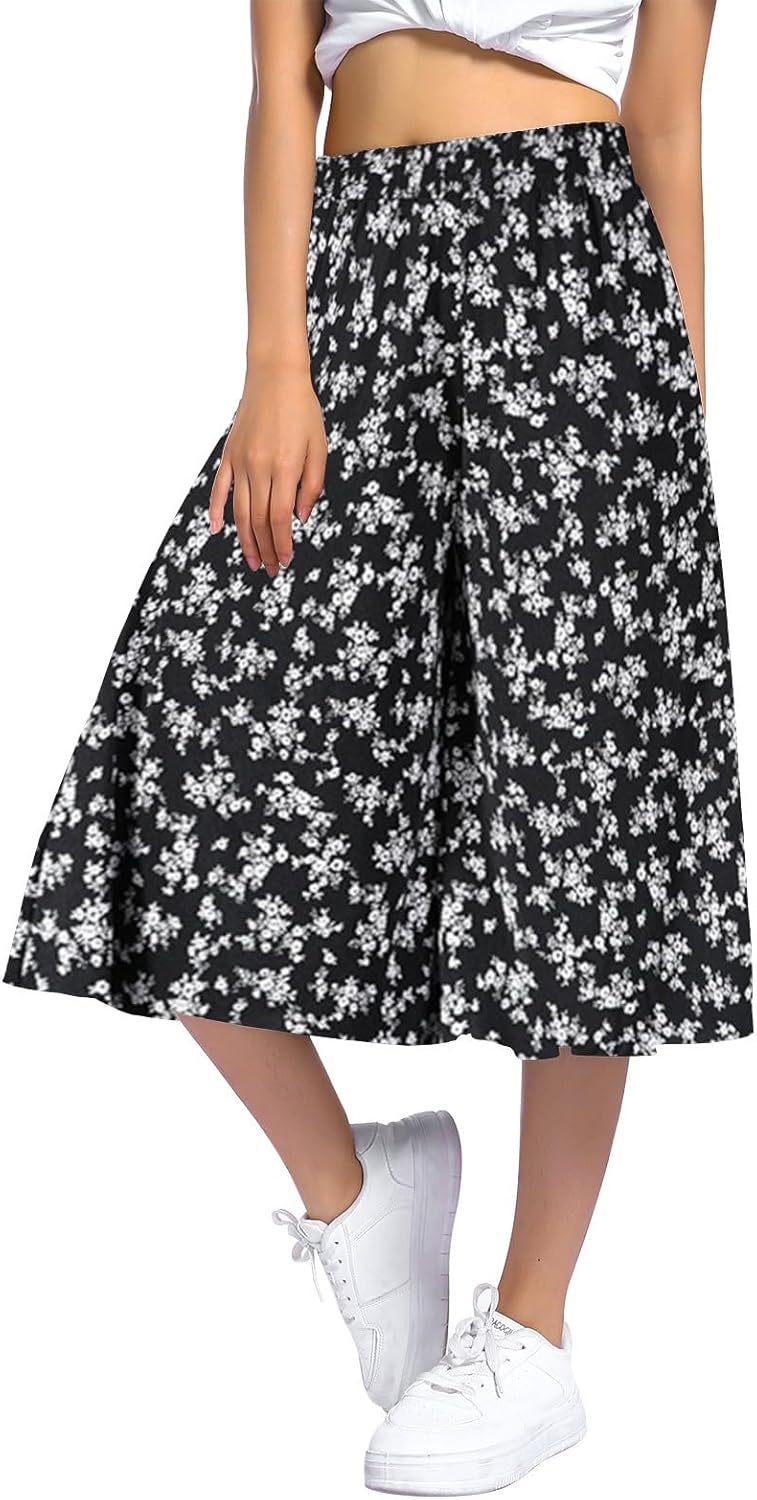 Blumen Hose Damen Culotte Hose 7/8 Leichter Palazzo Hosenrock - Main Image