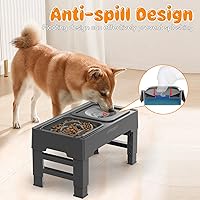 Vista 5 de URPOWER Comedero Lento Elevado 2 en 1 con Cuenco de Agua para Perros Sin Derrames, Soporte de Cuenco Elevado con 4 Alturas Ajustables para Perros