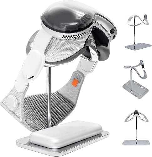 Macally Apple Vision Pro Stand with Battery Holder - Premium Heavy Duty Base for Stability, Minimalist Display Cradle with Lens Protection - Apple Vision Pro Accessories
