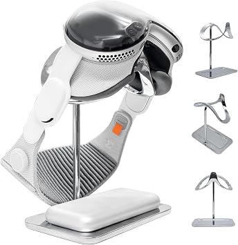 Macally Apple Vision Pro Stand with Battery Holder - Premium Heavy Duty Base for Stability, Minimalist Display Cradle with Lens Protection - Apple Vision Pro Accessories