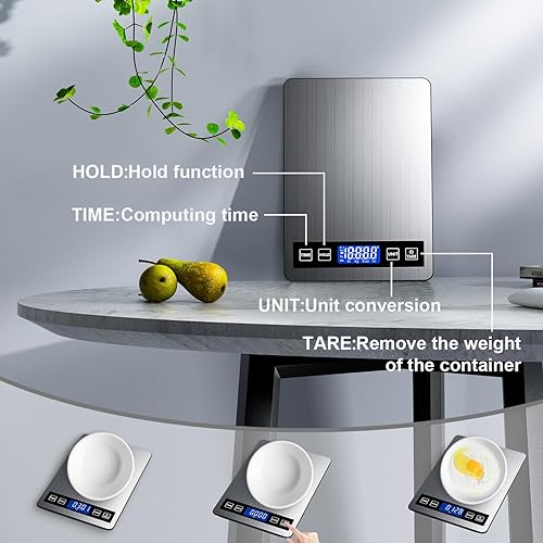 Miniatura 3 de Báscula de alimentos recargable, báscula digital de cocina de 22 libras, pesa gramos y onzas con temporizador y función de retención para cocinar