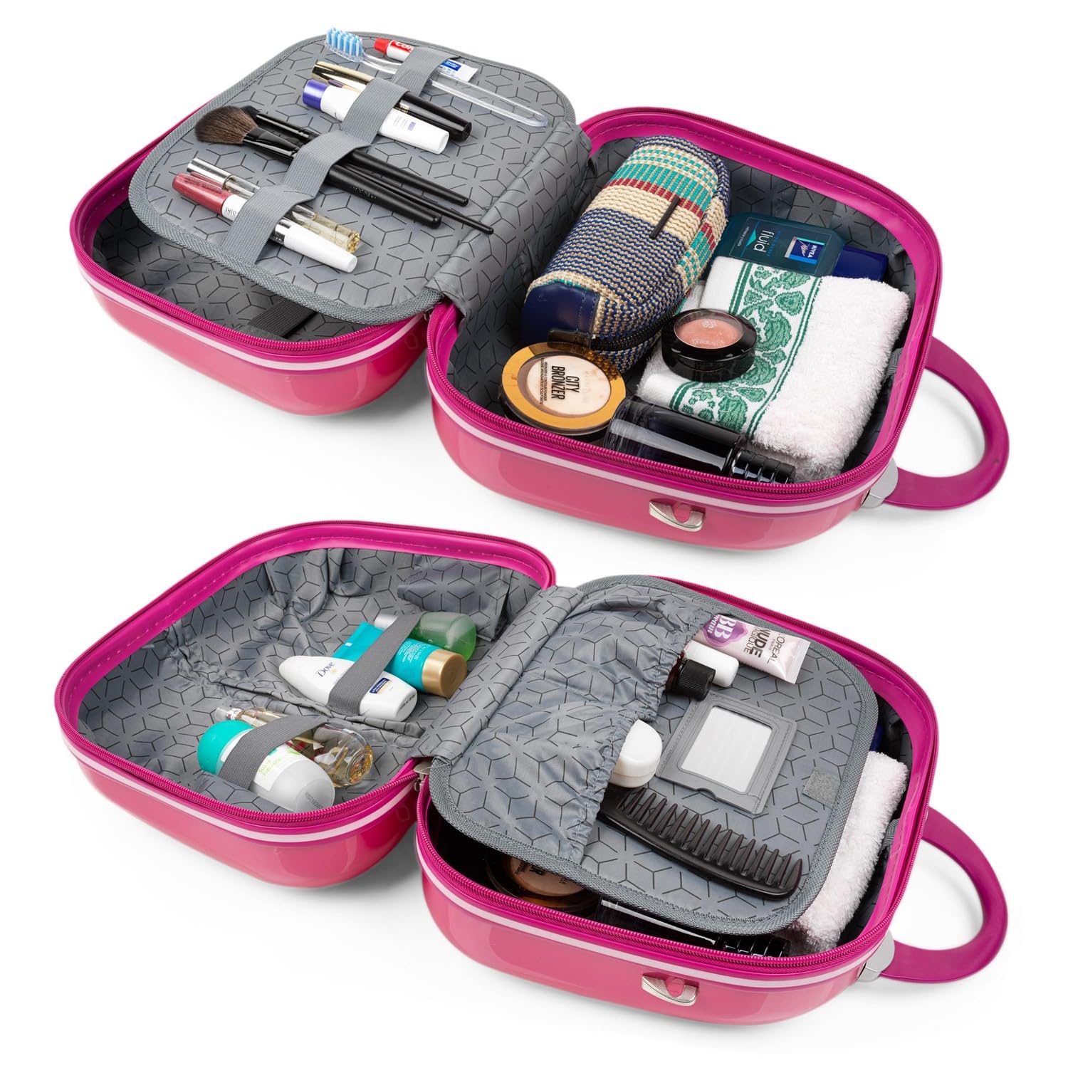ITACA - Kosmetikkoffer Hartschale Groß, Beautycase Damen, Trolley & Handgepäck Koffer: Beauty Case Hartschale, Kosmetik Koffer, Kosmetiktasche Groß - Ideal für Reisen!, Fuchsia