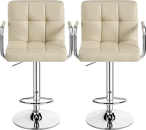 Miniatura 13 de Topeakmart Taburete de bar giratorio de cuero negro, sillas de bar ajustables con respaldo y reposapiés, juego de 2 Negro,Beige,Azul,Marrón,Gris