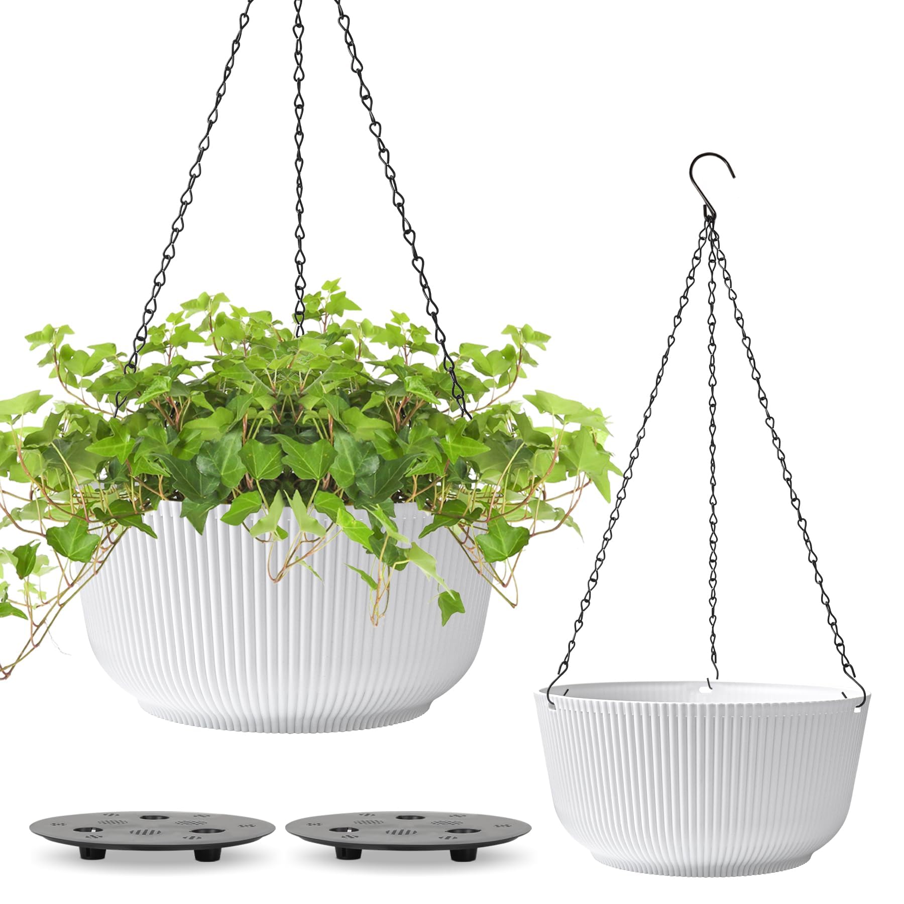 T4U Macetas colgantes grandes de 12 pulgadas para plantas al aire libre, paquete de 2 macetas colgantes de riego automático para interiores, cestas colgantes para plantas, maceta colgante con agujero