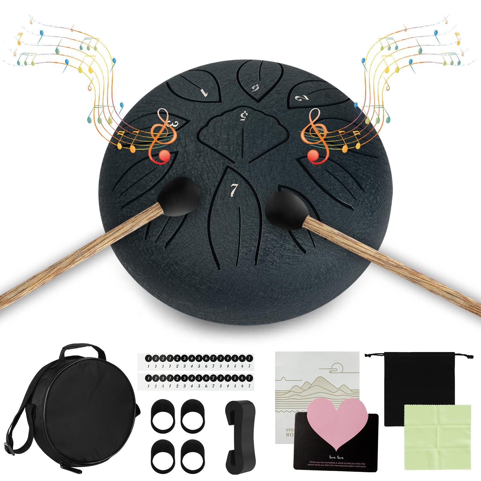 Steel Tongue Drum,Tamburo del Handpan,6 Pollici 11 Note Do Maggiore Accordato Tamburi in Acciaio,Strumento a Percussione Tamburo,con Bacchette per Tamburi Note Sticks per Yoga Sound Healing