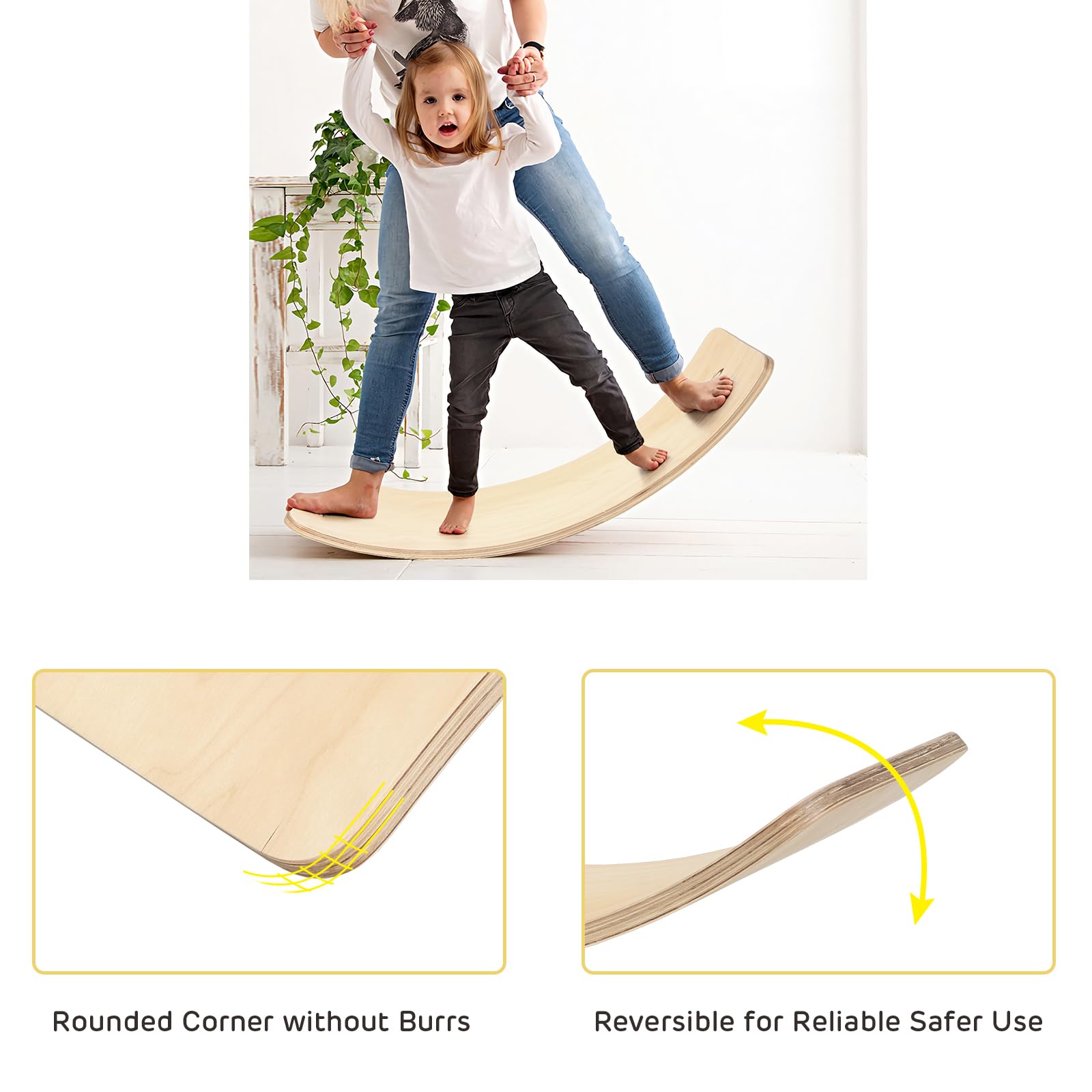 KOMFOTTEU Tavola di bilanciamento in legno, con flitz, curva, per bilancio, Balance Board fino a 220 kg, per bambini e adulti