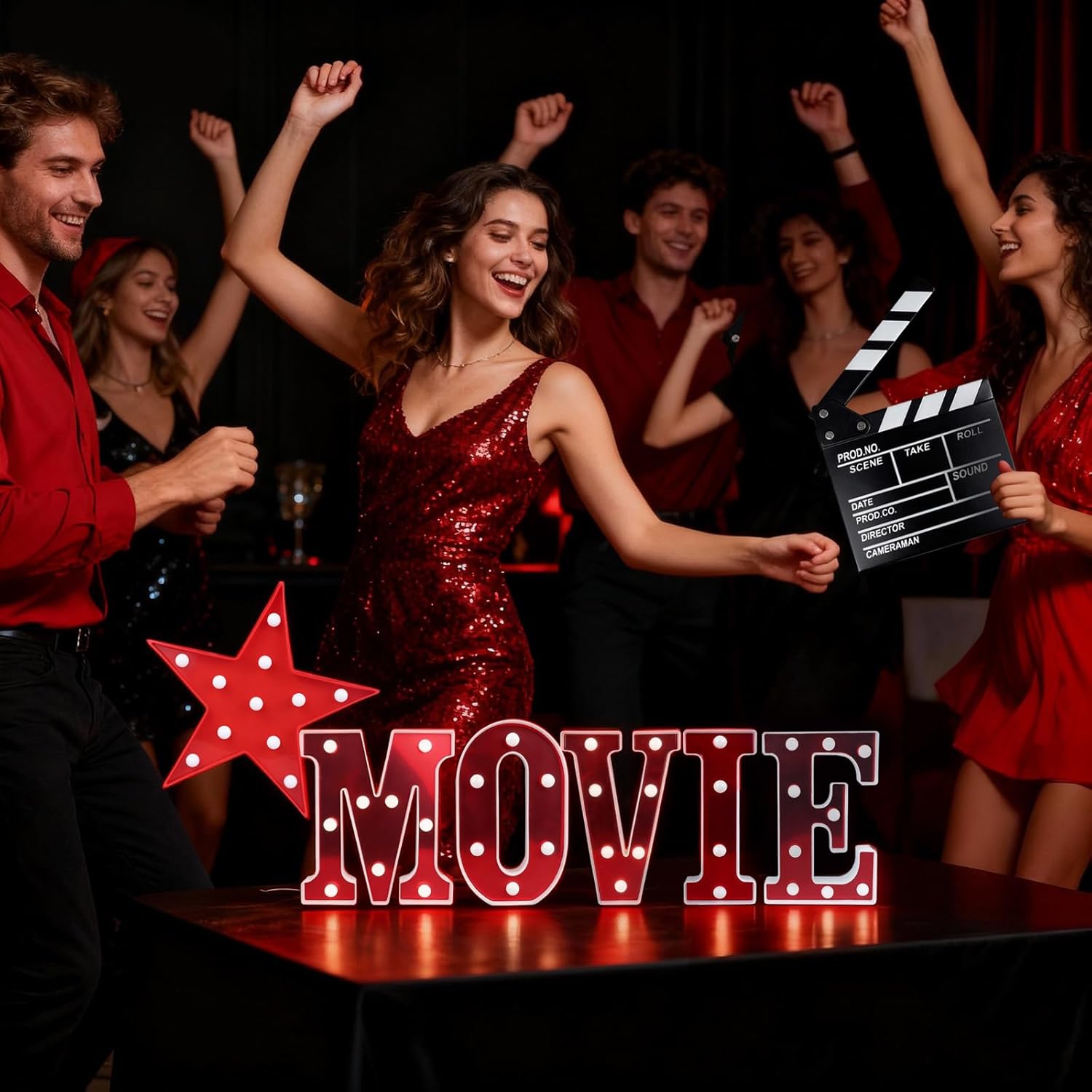 Movie Theater Decor,Film Clapper Board and Light Up Letters Sign with LED Star Sign Movie Props for Night Decorations,Home Room Theater Decor Party Supplies