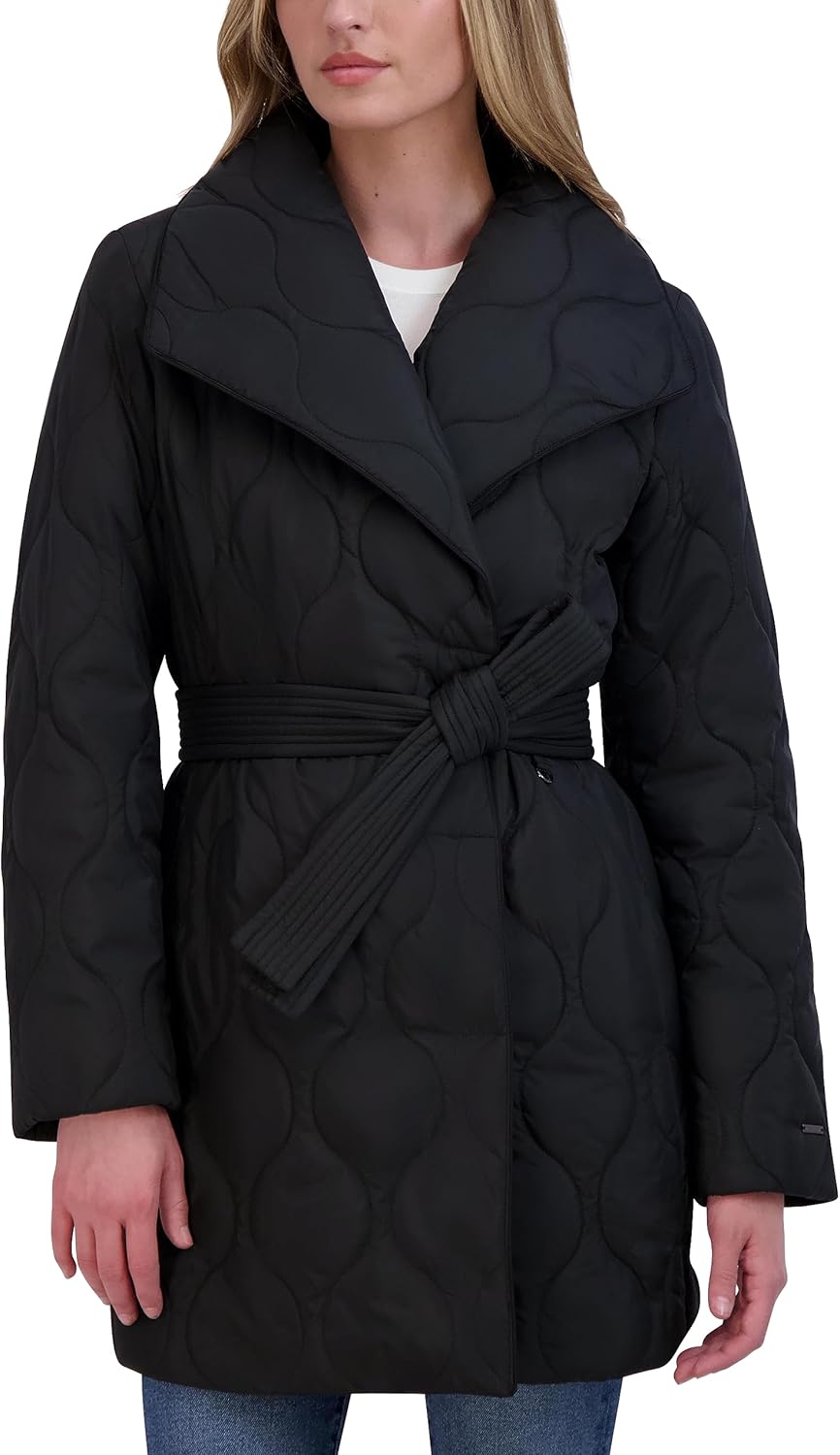 TAHARI Women's Hourglass Quilted Wrap Coat