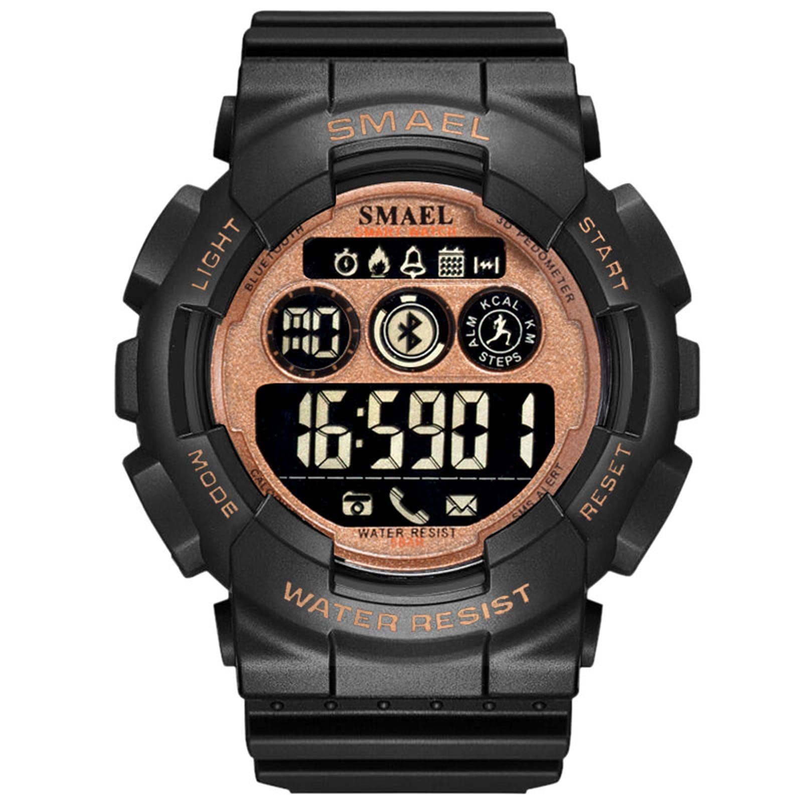 SMAELMen's Digital Quartz Watch - 50M Waterproof Men Sports Watches, Black Big Face LED Military Wrist Watch with Alarm/Countdown Timer/Dual Time/Stopwatch/12/24H Format for Man