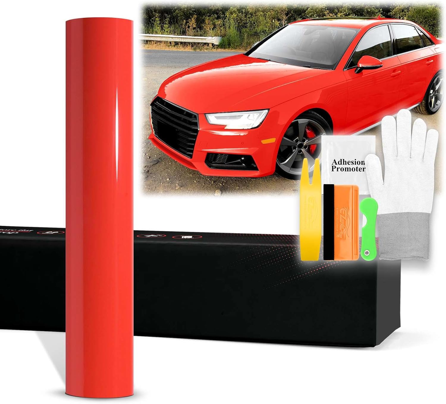 20"x60" (1.6FTx5FT) PPF Paint Protection Film Gloss Racing Red Self Healing Auto Bra Vinyl Wrap Invisible Scratches Shield Sheet DIY with Tool Kit