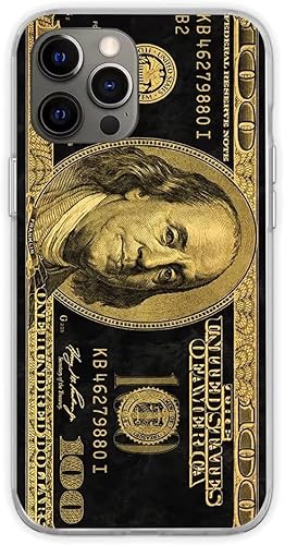 Miniatura 2 de Funda para teléfono compatible con iPhone 14 Pro Max 100 dólares Bill negro dorado TPU silicona suave funda protectora