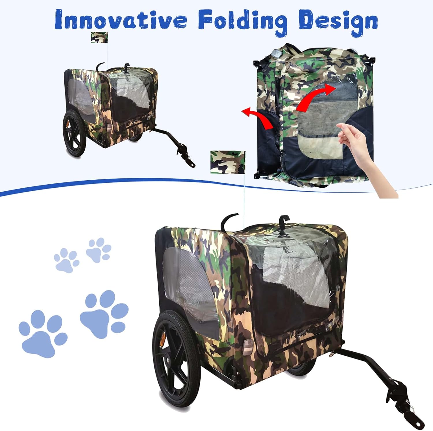 Bike Trailer for Dogs, Foldable Bike Dog Trailer with 16 Inch Wheels and Leash for Outdoor Travel