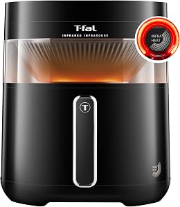 T-fal Infrared Air Fryer, 2x Faster Than Traditional Heating*, Large Air Fryer Dehydrator Combo, 8 Cooking Functions, Window With Light, No-Shake Technology, Dishwasher Safe, 1800W, Black