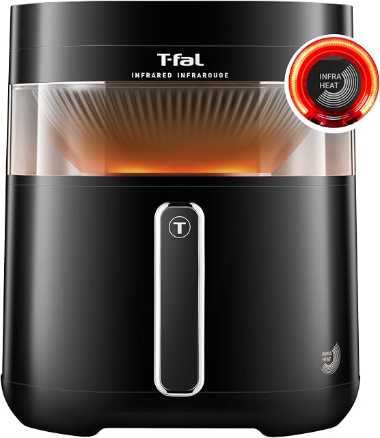 T-fal Infrared Air Fryer, 2x Faster Than Traditional Heating *, Large Air Fryer Dryer Combination, 8 Cooking Functions, Window with Light, No-Shake Technology, Dishwasher Safe, 1800W, Black
