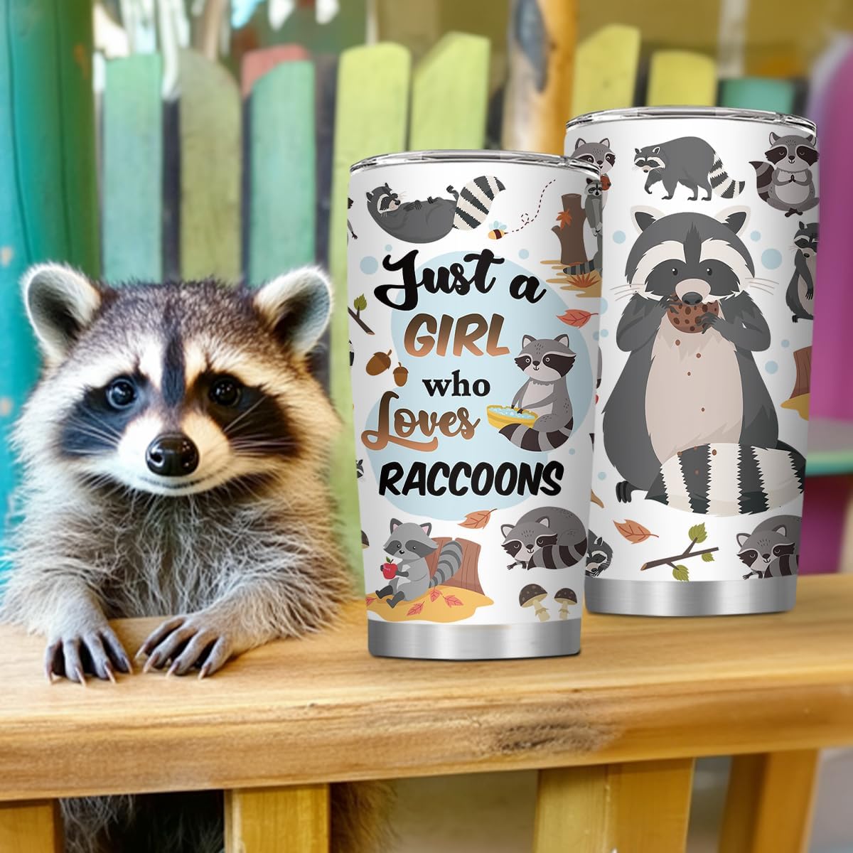 Raccoon Gifts for Women, 20oz Stainless Steel Raccoon Tumbler, Raccoons Mug for Women Sister Bestie Lover Thanksgiving Christmas Birthday Gift, Raccoon Cup with Straw, 1 PCS - Image 2
