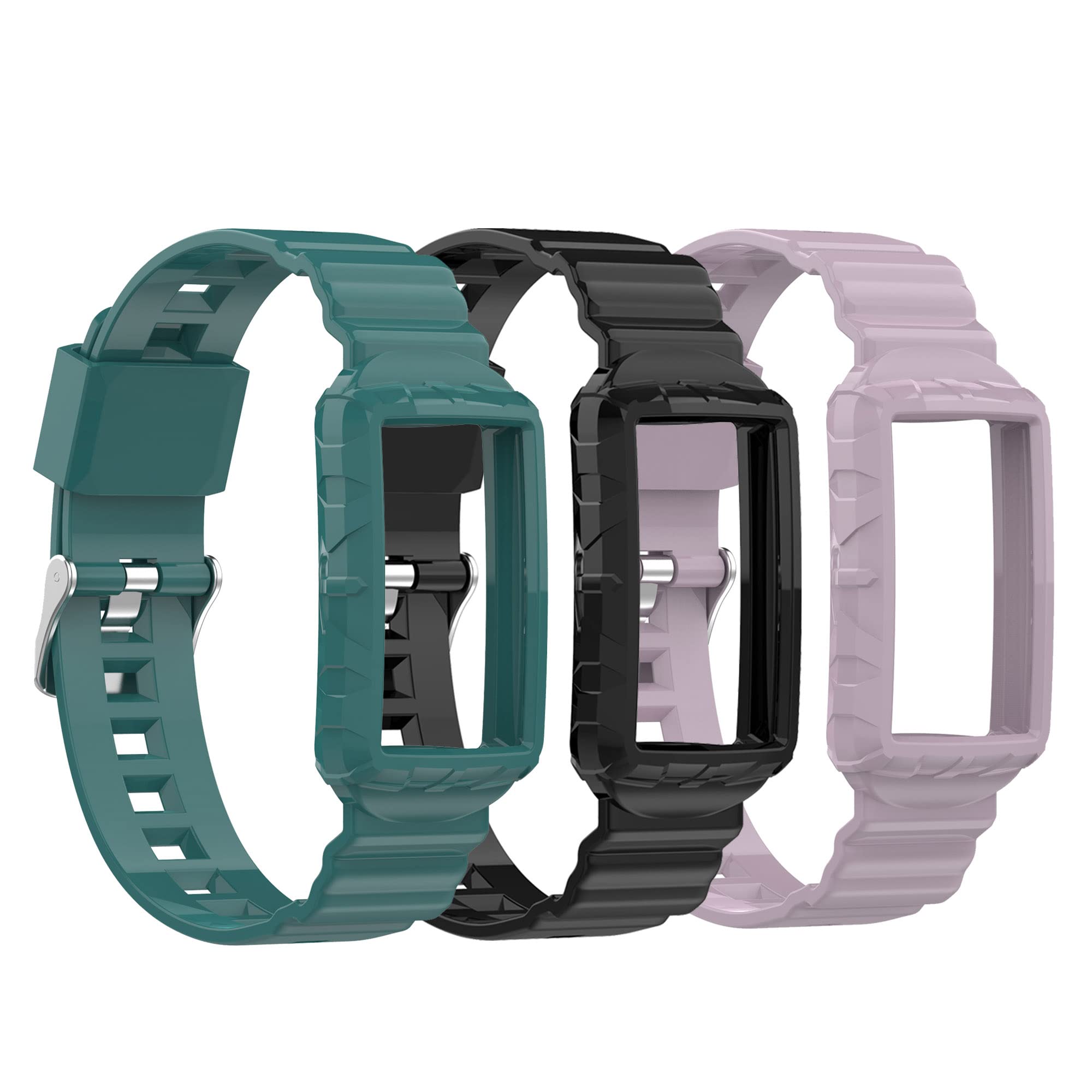 Chofit (3 Pack Straps Compatible with Fitbit Charge 5/Charge 4/Charge 3 Strap, Replacement Wristband Rugged Band with Bumper Case Protective Cover for Charge 5 (3D)