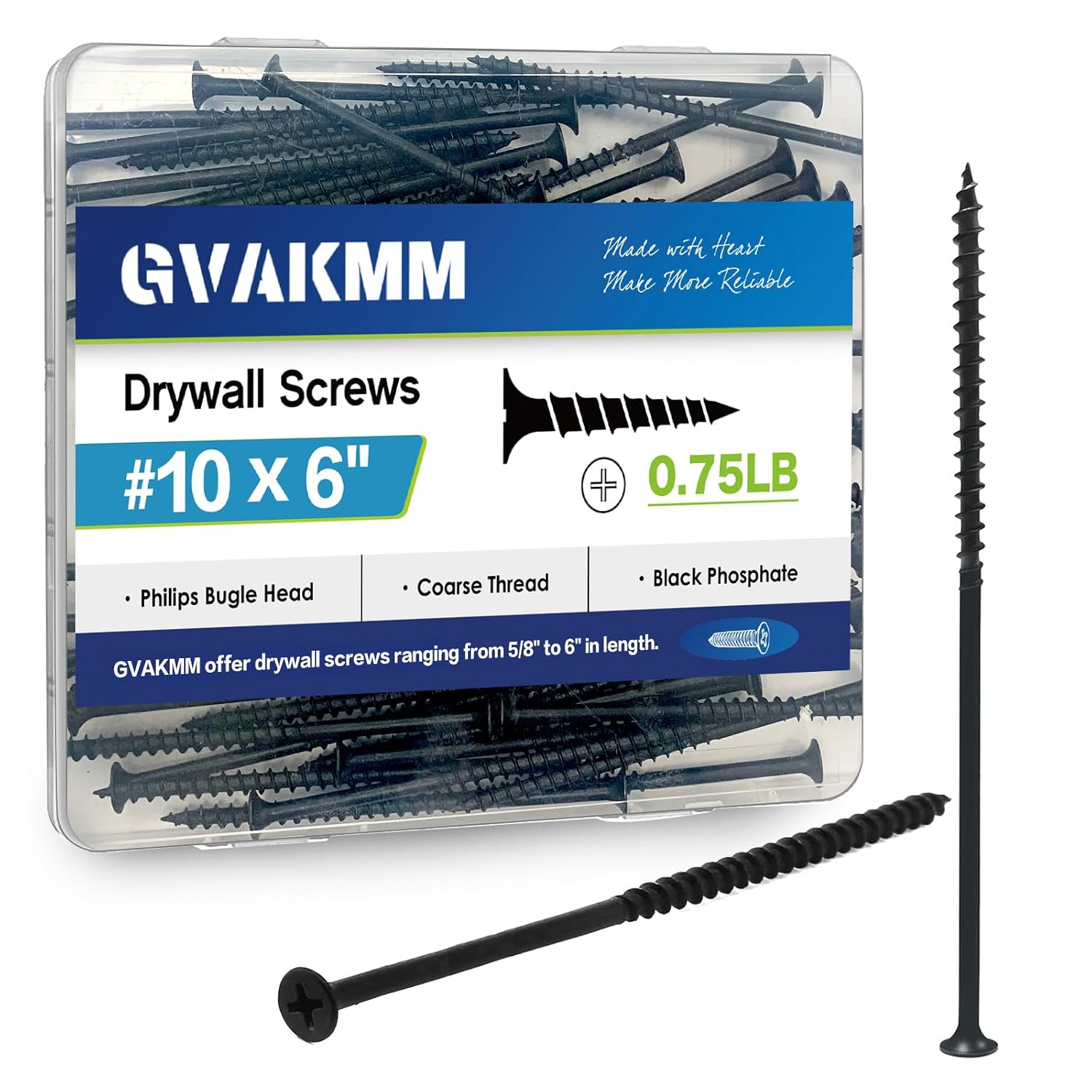 Drywall Screws Assortment Kit,#7 Black Wood Screws Set,160pcs，5 Sizes(3'',2'',1-3/8'',1'',5/8''),Coarse Thread Phillips Drive Bugle Head Sharp Point,Ideal for Wood,Sheetrock and More