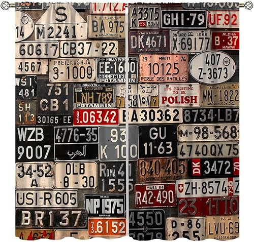 Cortinas retro para automóvil, con logotipo de la gasolinera, silueta del automóvil, el mejor patrón de garaje, cortinas impresas para dormitorio,