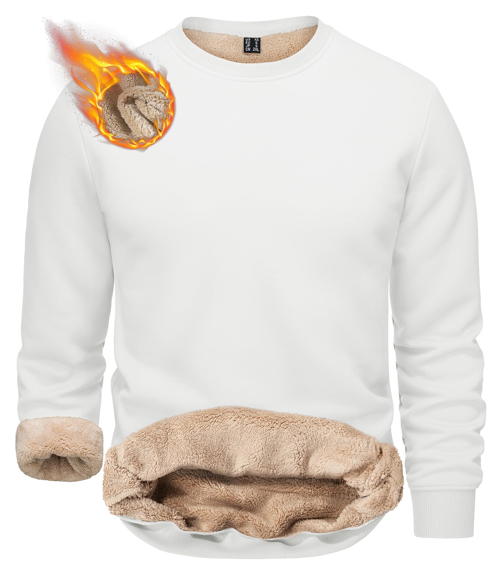 TACVASEN Men's Crewneck Sweatshirt Warm Sherpa Lined Thermal Sweatshirts Heavyweight Long Sleeve Winter Fleece Pullover Shirt