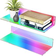 Sezanrpt 2 Pack Iridescent Acrylic Floating Shelves 15 Inches, Wall Hanging Bathroom Shelves, Wall Storage Shelf for Kitchen, Dining Room, Living Room, Bedroom, Bathroom, Retail, Supermarket