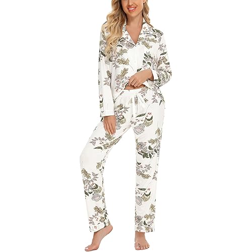 Leikar Button Up Pajama Set For Women Long Sleeve Shirt and Pajama Pants Soft Pjs Lounge Sets S-XXL