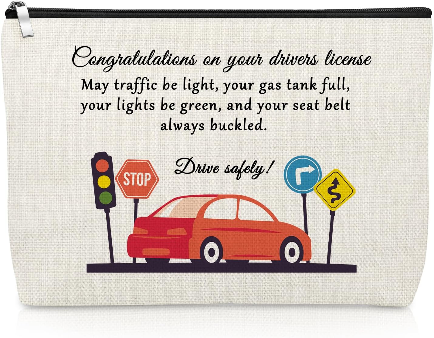 New Driver Makeup Bag Passing Driving Test Gifts for Women Cosmetic Bag Graduation Gift for Daughter Sister New Car Owner Christmas Birthday Present for Driver Car Owner License Travel Pouch