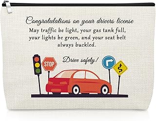New Driver Makeup Bag Passing Driving Test Gifts for Women Cosmetic Bag Graduation Gift for Daughter Sister New Car Owner Christmas Birthday Present for Driver Car Owner License Travel Pouch