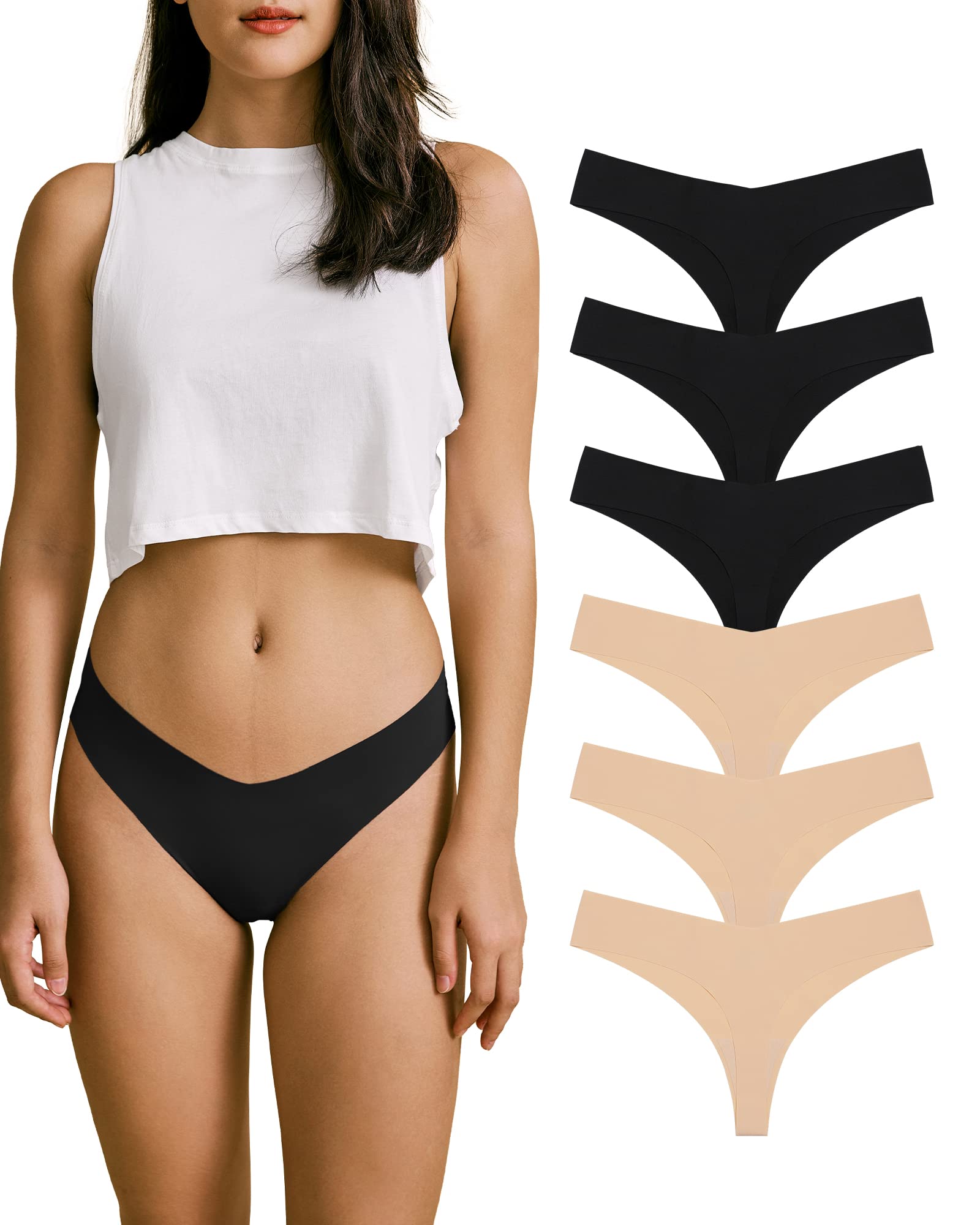 SHARICCA Women No Show Seamless Underwear Thong Invisible Soft Panties Multi Pack