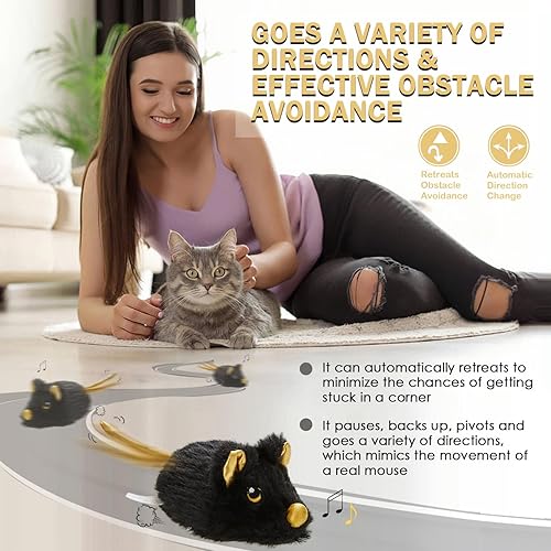 Miniatura 2 de Cat Toys - Ratón móvil recargable chirriante con cola mágica dinámica, mouse de juego automático interactivo para gatos de interior, juguetes