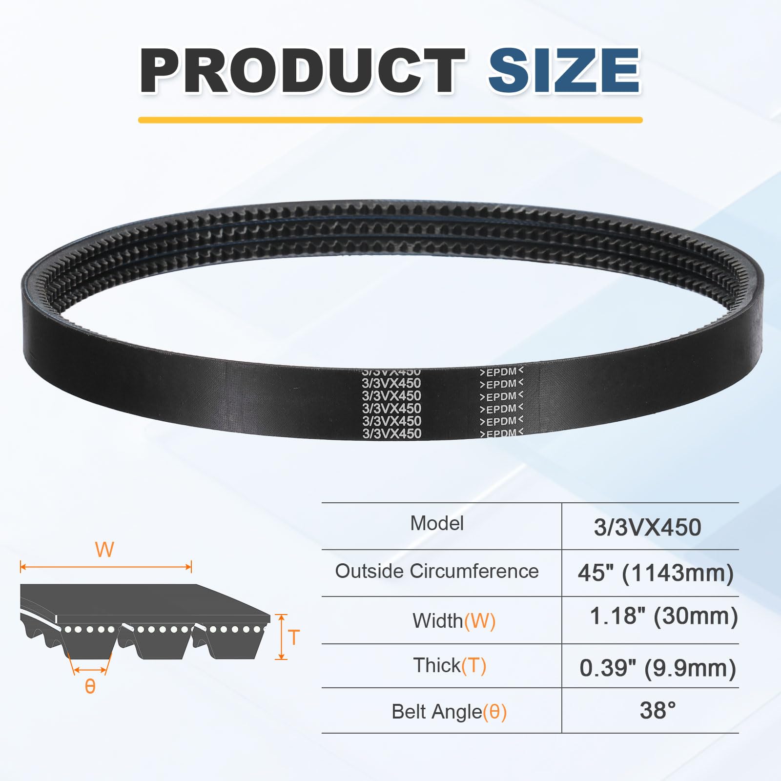 uxcell 3/3VX450 EPDM V-Belt, 3 Banded, 45" Outer Circ x 1.18" W x 0.39" Thk — Amazon image 2