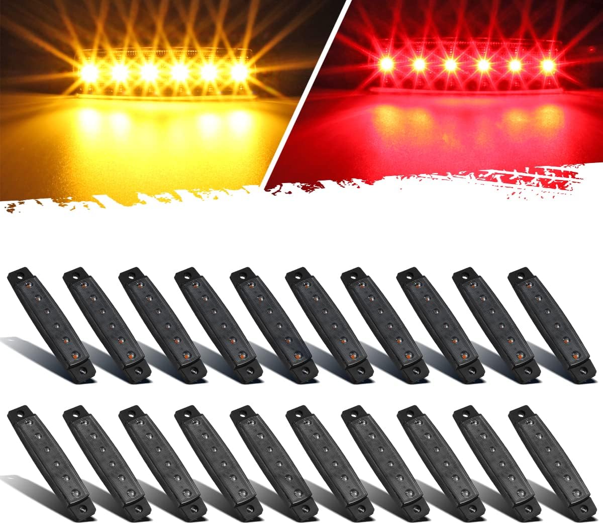 Partsam 20pcs 3.8" Amber/Red LED Side Marker Clearance Light Indicators [DOT Approved] for Trailer Truck RV Camper Motorcycle, Waterproof