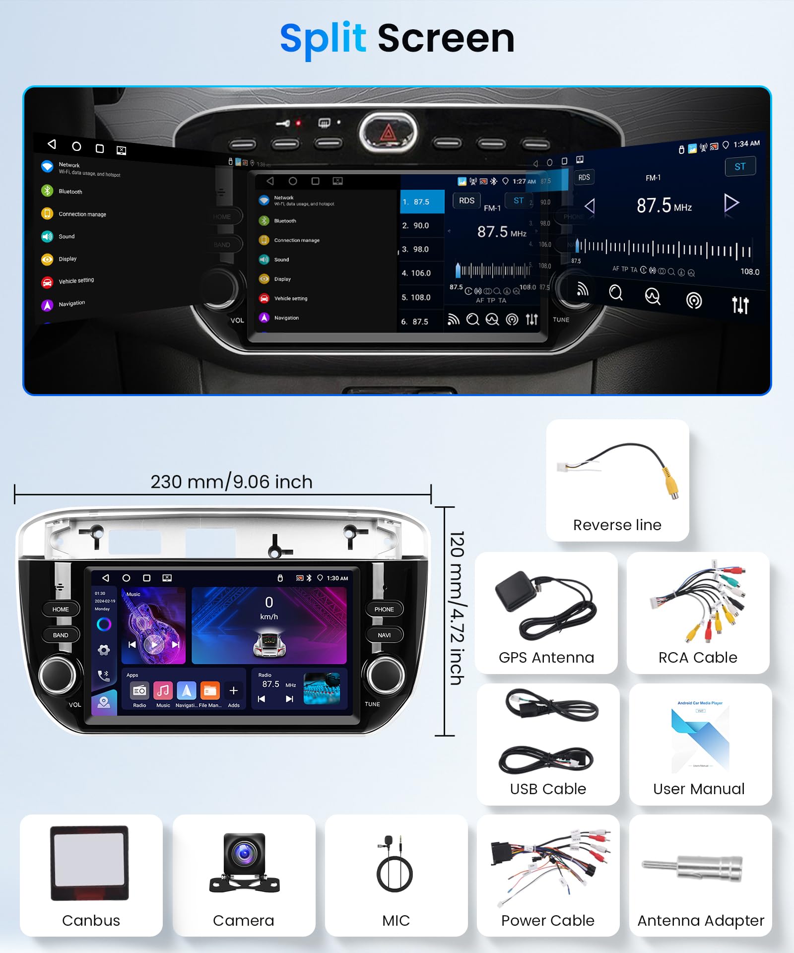 4G+64G Rimoody Android Autoradio per FIAT Linea Punto Evo 2012-2015 7 Pollici HD Stereo Auto con Wireless Carplay Android Auto Navi GPS Mirror Link Bluetooth WiFi/FM/RDS/EQ/SWC Telecamera Posteriore