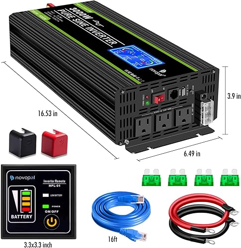 Miniatura 40 de Novopal Inversor de corriente de onda sinusoidal pura de 1000 W, convertidor de corriente de 12 V CC a 110 V/120 V CA, 4 salidas de CA, inversor