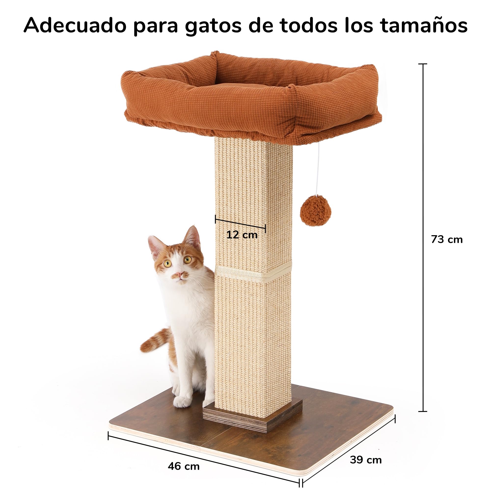 FUKUMARU Rascador para Gatos, árbol rascador de Estilo Retro con Plataforma para Gatos Adultos de Interior, Columna rascador con Cama, sisal Natural y Madera Maciza.