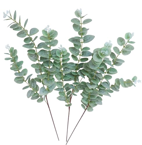 Forlaoers Green Fake Eucalyptus Faux Greenery Stems Silk Plants 32"