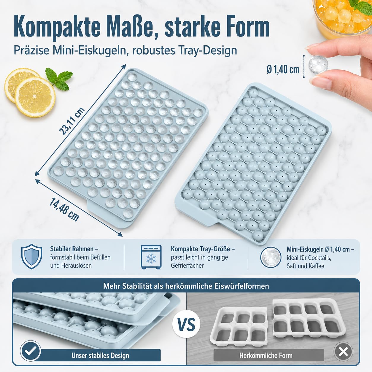Eiswürfelform mit Deckel, Ice Cube Tray 4er Set, 416 Kugeln | 4 Eiswürfelformen mit Deckel für 416 runde Mini Eiskugeln, ideal für Drinks, Cocktails, Eiskaffee und Barzubehör.