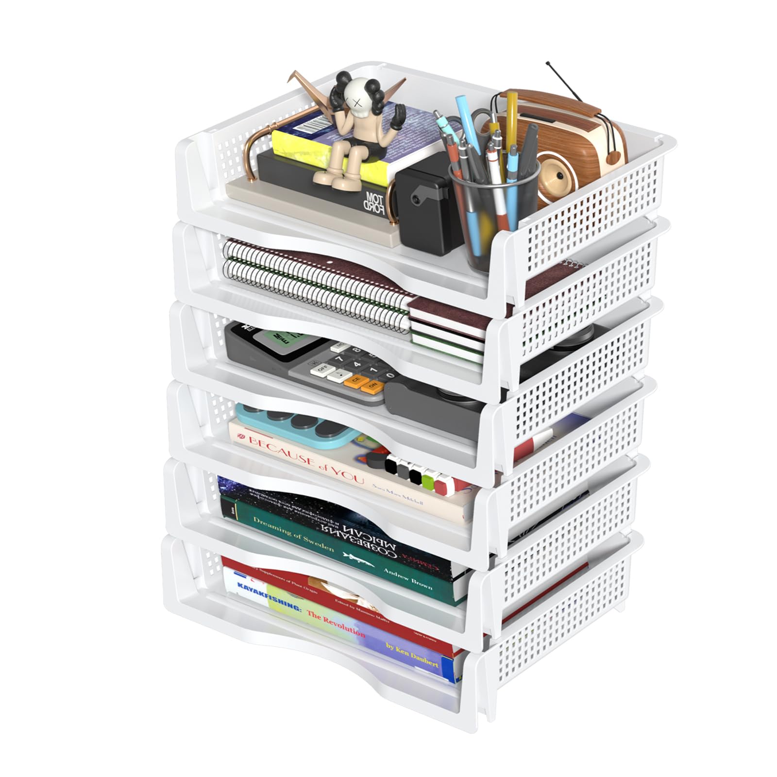 Teyyvn - Confezione da 6 contenitori impilabili per documenti e lettere, formato A4, colore bianco