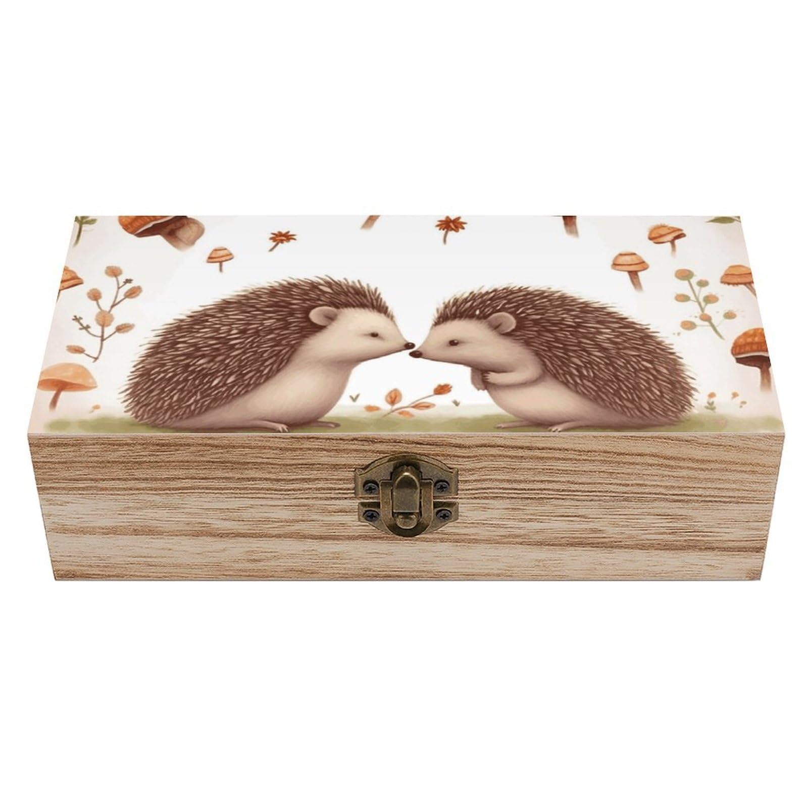Nature Lovely Hedgehog Lovers Wooden Storage Box Exquisite Durable Wood Gift Case Sturdy Vintage Jewelry Wooden Chest for Art Hobbies Storage Keepsake Gift