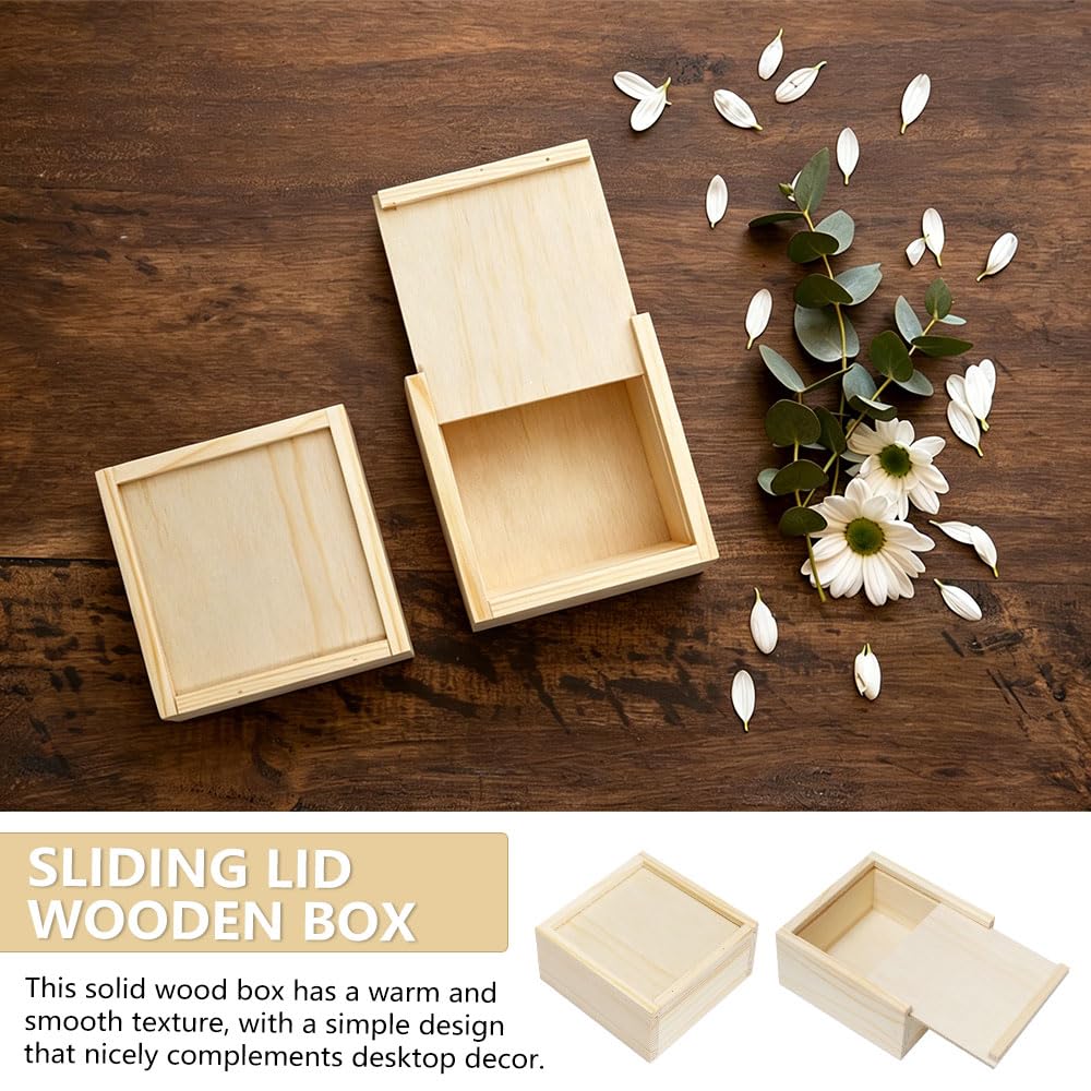 6 Pezzi Scatole in Legno con Coperchio Scorrevole 10x10x5cm Piccole Scatole di Legno Portaoggetti Naturale Non Finite Cassetta Legno Quadrate per Gioielli e Artigianato Fai da te