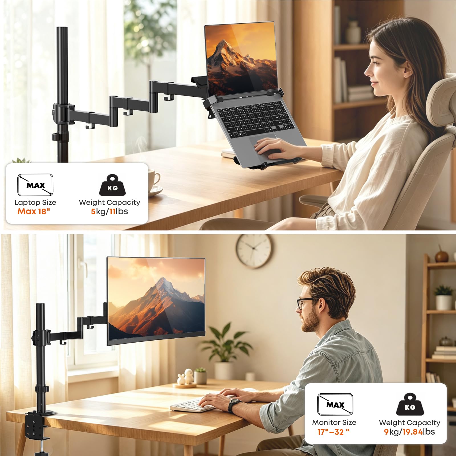 PUTORSEN Laptop Arm Halterung für 12-18 Zoll Laptop & 17-32 Zoll Monitor