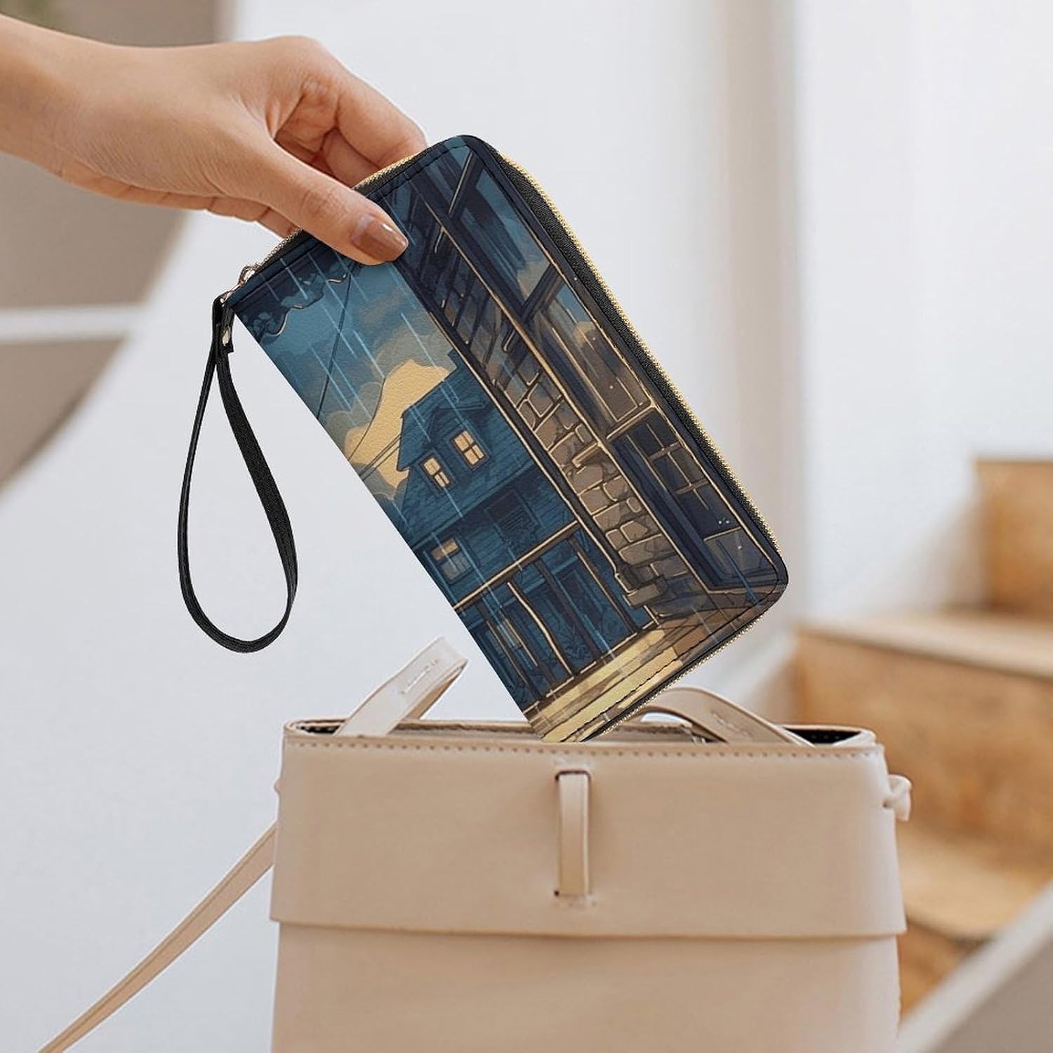 Boy Sitting on Balcony Card Holder Wallet Change Purse