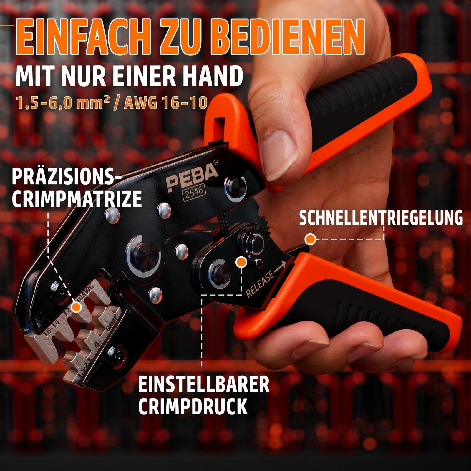 PEBA Solarstecker Crimpzange Set, Solar Crimp Zange 1.5-6.0 mm² für Solarpanel PV Solarkabel,12 Paars IP 68 Solarstecker, Crimper Crimpwerkzeug für Solaranlage Photovoltaik, Abisolierzange | Tool Set