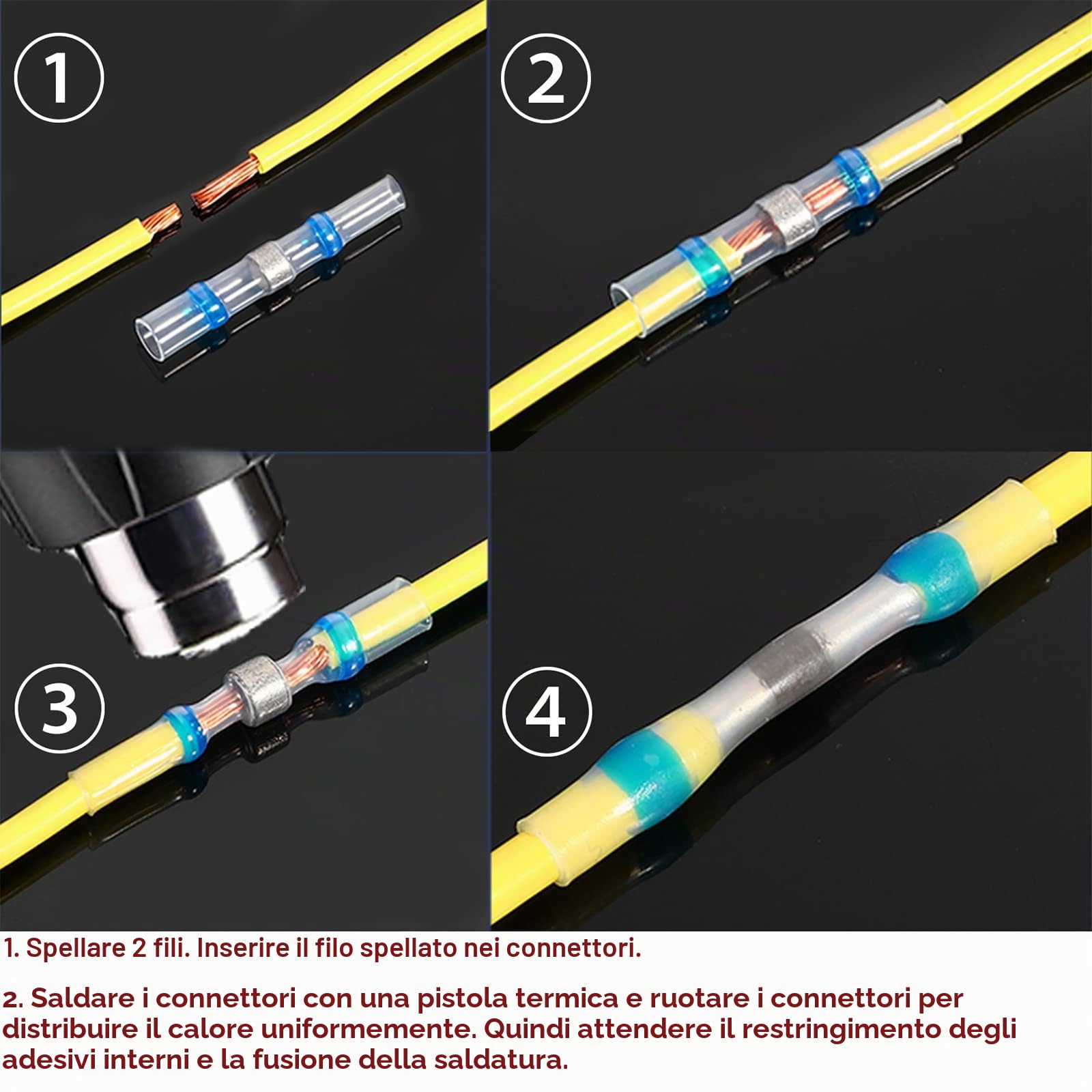 200pcs Connettori Impermeabili Termoretraibili Connettori Elettrici Saldanti, Connettori di Testa Connettori per Fili Giunti a Saldare, Termorestringenti di Grado Marino Connettori di giunzione Testa