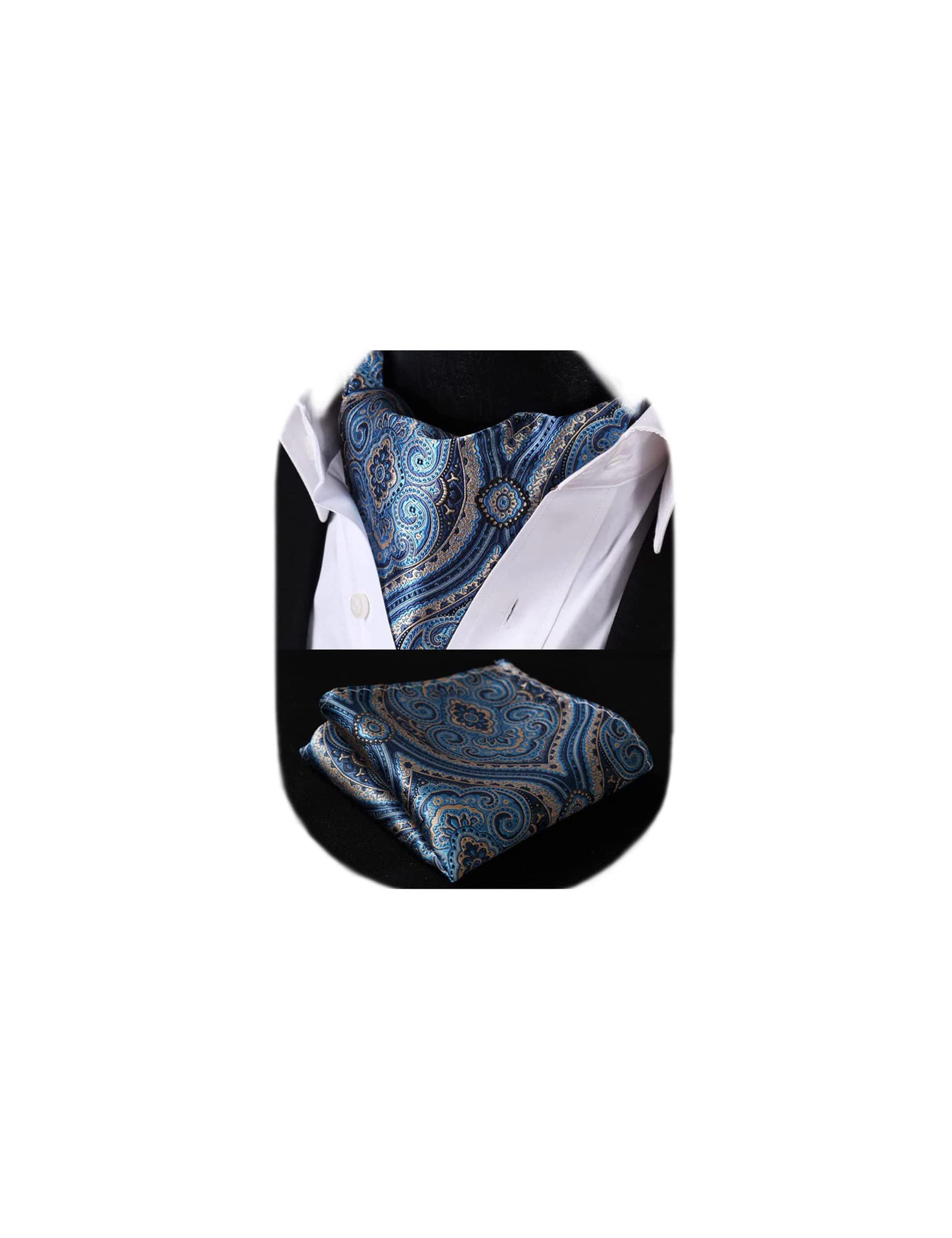 hisdern Men's Ascot Paisley Floral Jacquard Woven Gift Cravat Tie and Pocket Square Set-picture-47
