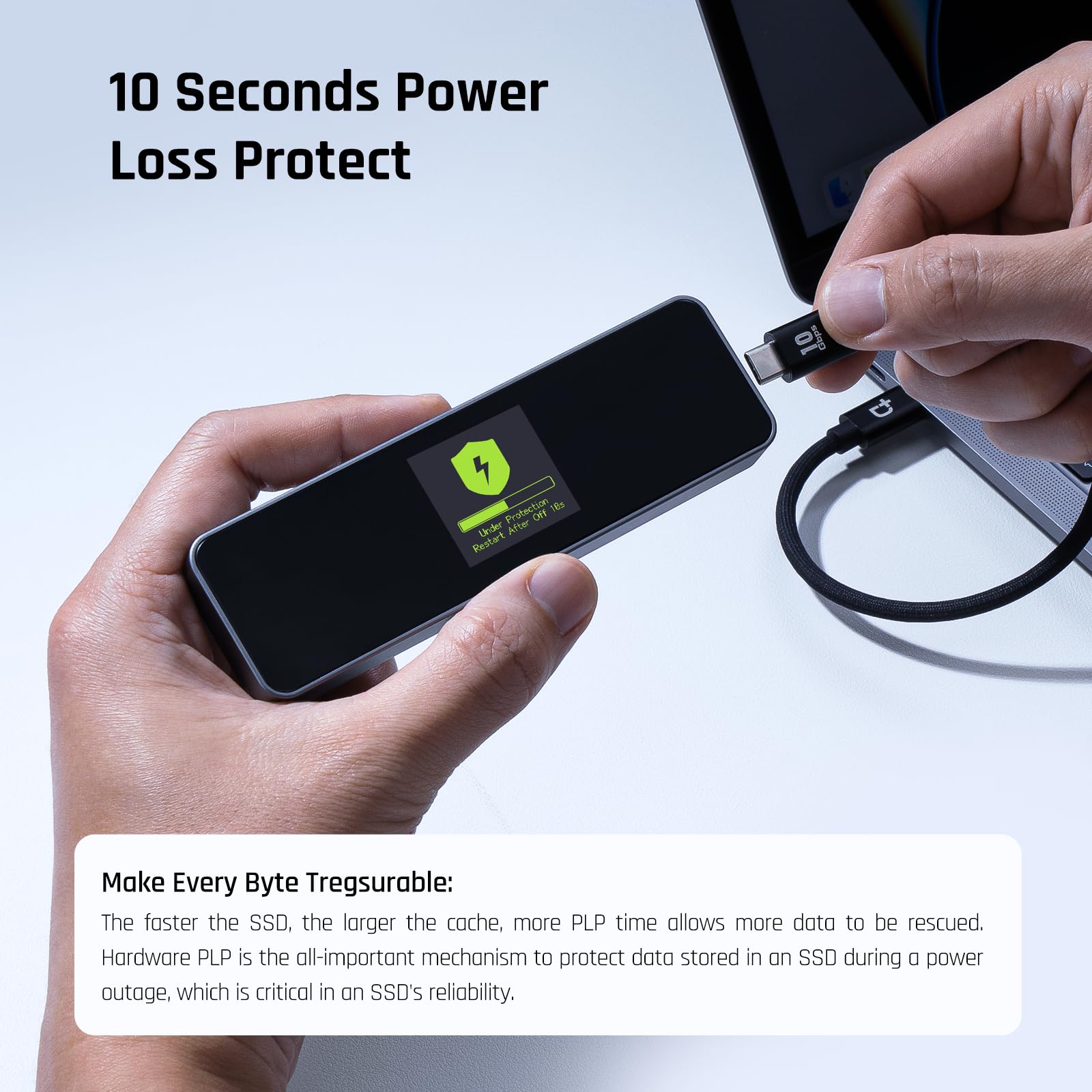 DOCKCASE Smart Case SSD M2 Protezione di Alimentazione di 10s, Rilevamento della salute dell'SSD, Doppie Porte USB-C 3.2 Gen 2 (10Gbps) NVMe Case Supporta NVMe SSD fino a 4TB