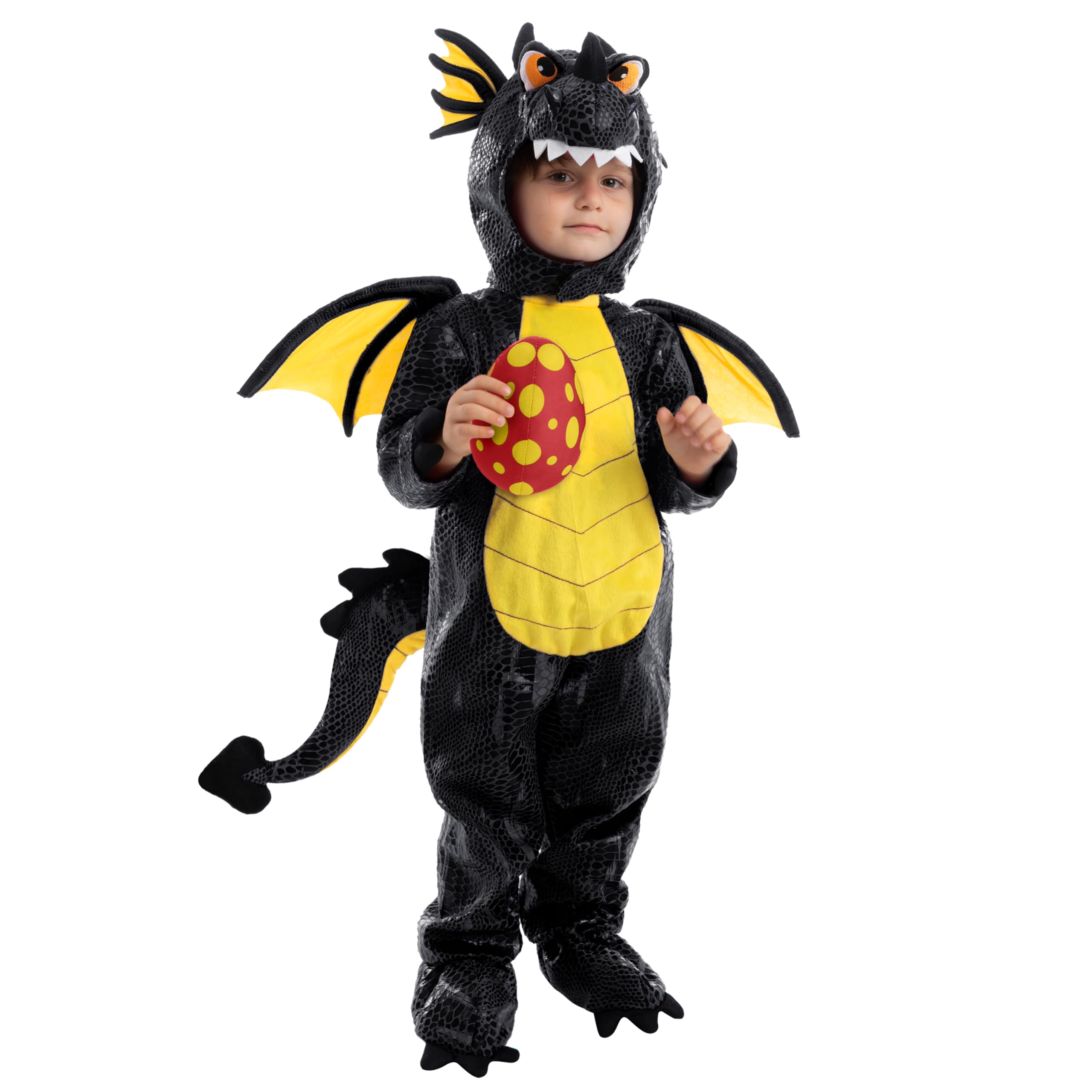 Spooktacular Creations Black Baby Unisex Dragon Costume with Wings for Kids Halloween Dress Up, Dinosaur Themed Party(3T (3-4 yrs))
