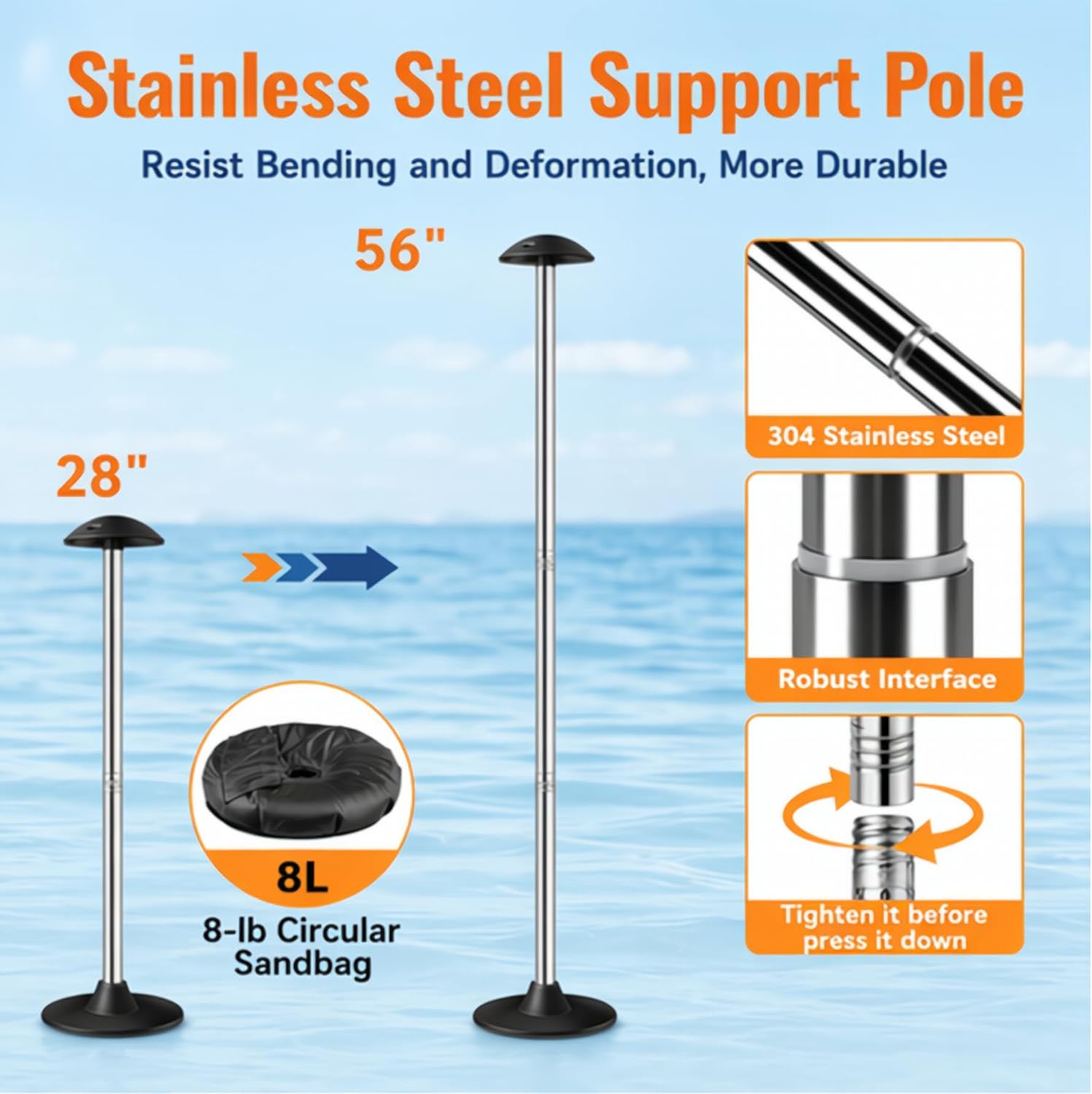Pontoon Boat Cover 21-24ft, 1200D Waterproof Pontoon Cover with 2 Adjustable Support Poles, Boat Cover for Pontoon with Motor Cover, Adjustable 16 Tie Down Straps, Gray