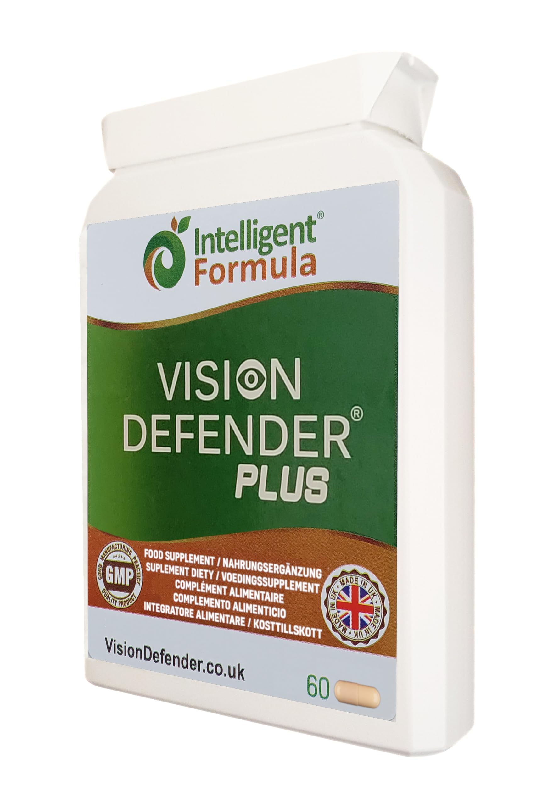 Vision Defender Plus Augengesundheit Ergänzung – Verbesserte AREDS2 Formel mit Meso-Zeaxanthin – 7 Essenzielle Nährstoffe (Lutein, Zeaxanthin, Vitamin C & E, Zink, Kupfer) – 60 Vegane Kapseln