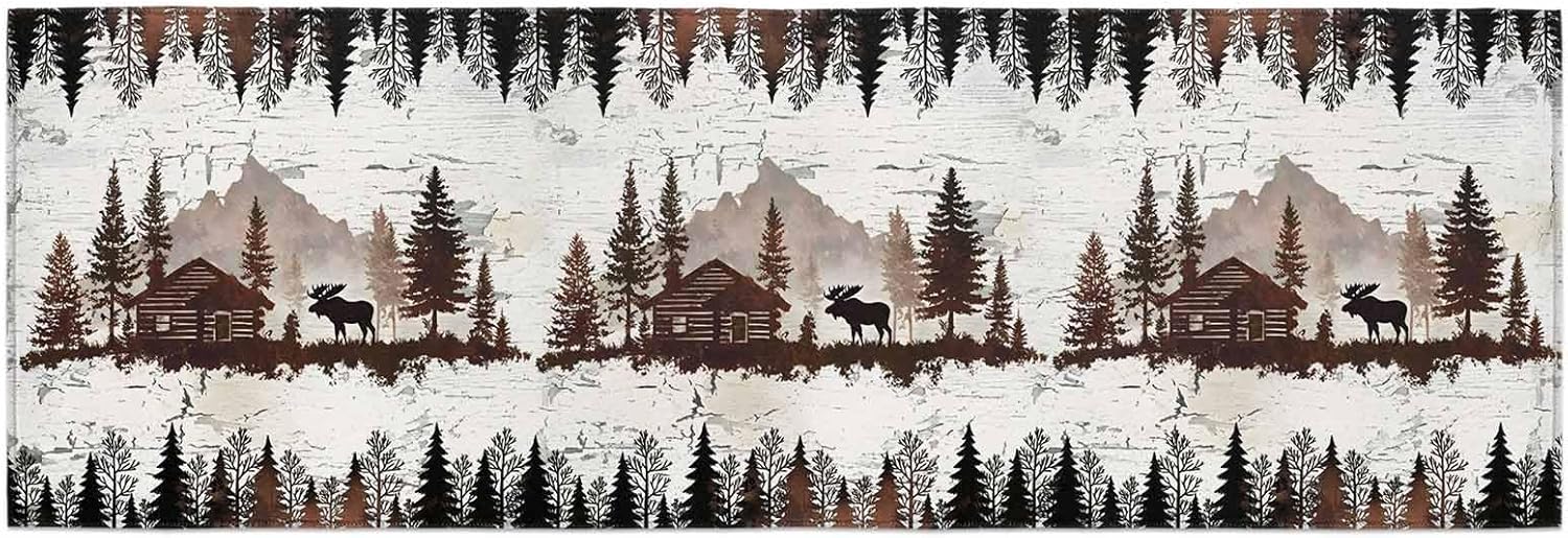 Kitchen Mats for Floor Black Deer Forest Wooden House Washable Non Slip Kitchen Rugs 1PCS, Abstract Mottled Texture Absorbent Standing Mats for Sink Bathroom Office Living Room 23.6x70.9in